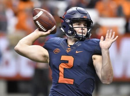 Oct 27, 2018; Syracuse, NY, USA; Syracuse Orange quarterback Eric Dungey (2) throws a pass during the third quarter against the North Carolina State Wolfpack at the Carrier Dome. Mandatory Credit: Mark Konezny-USA TODAY Sports