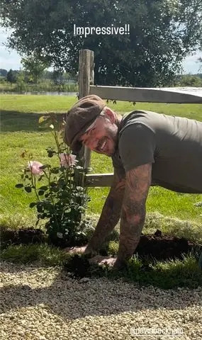 <p>Victoria Beckham/Instagram</p> David Beckham gardening