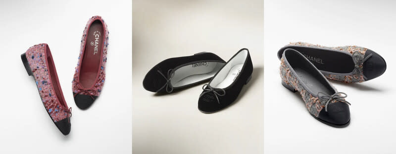從Chanel雙色鞋衍伸出來的雙色芭蕾舞鞋，22秋冬品牌為其換上了經典的斜紋軟呢材質