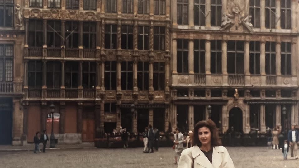 Here's Myriam Van Zeebroeck pictured in Brussels Grand Place, near the chocolate shop where she worked. - Courtesy of Marty Kovalsky and Myriam Van Zeebroeck