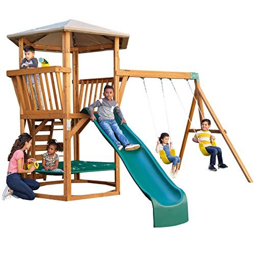 2) Jungle Journey Wooden Outdoor Swing Set