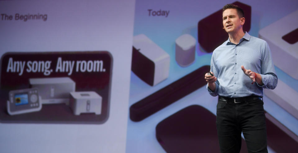 Toronto , Canada - 23 May 2019; Patrick Spence, CEO, Sonos, on Centre Stage during day three of Collision 2019 at Enercare Center in Toronto, Canada. (Photo By Stephen McCarthy/Sportsfile via Getty Images)