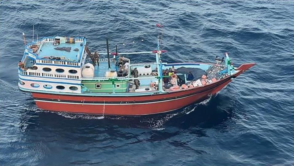 PHOTO: A dhow was identified, Jan. 10, 2024, and an assessment was made that the dhow was in the process of smuggling. (USCENTCOM)