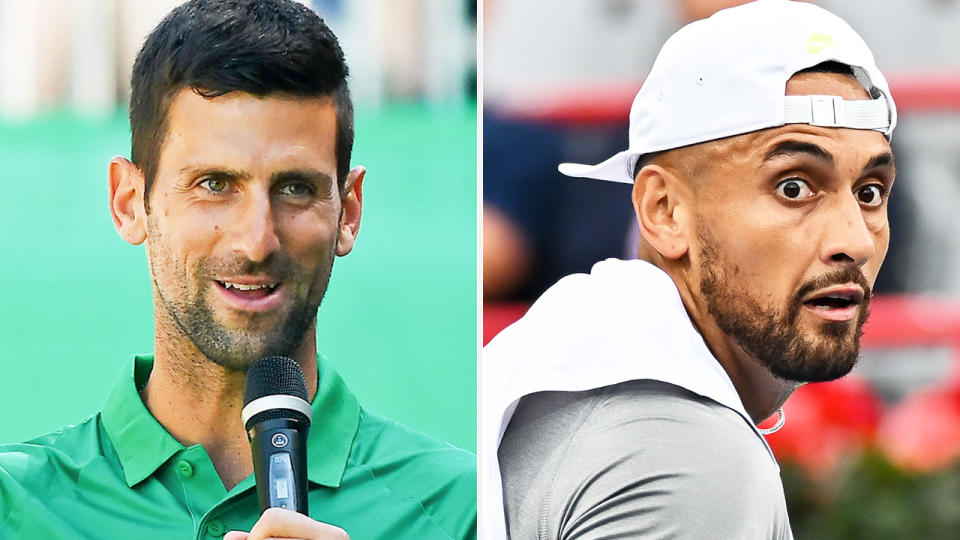 Novak Djokovic and Nick Kyrgios are picturd side by side.