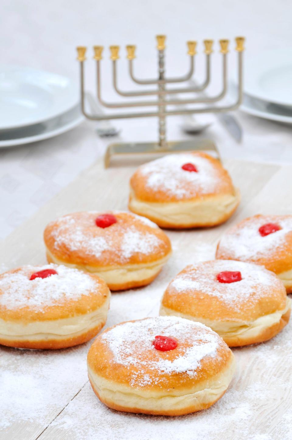 Fried jelly doughnuts are a treat enjoyed on Chanukah.