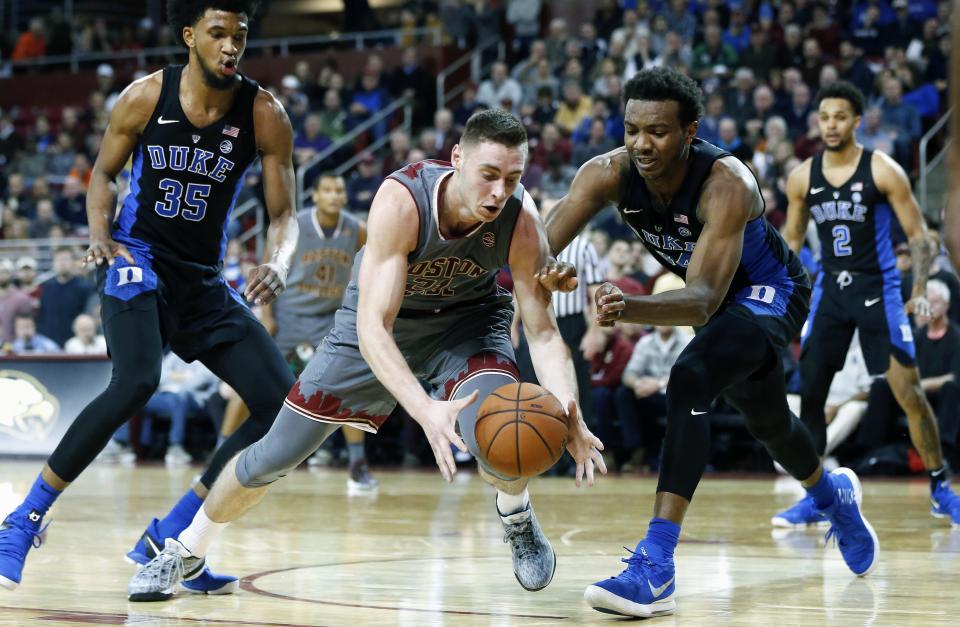 Boston College proved to be no pushover for Duke in the top-ranked Blue Devils’ first true road game. (AP)