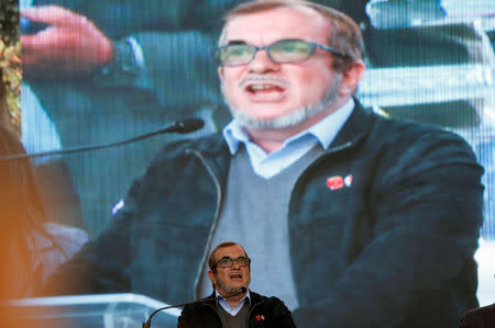 Colombia's FARC leader and presidential candidate Rodrigo Londono, also known as Timochenko, speaks during a presentation in Bogota, Colombia January 27, 2018. REUTERS/Jaime Saldarriaga