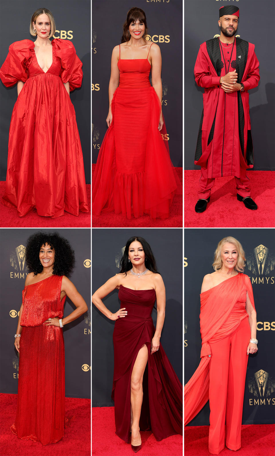 From top left: Sarah Paulson, Mandy Moore, O.T. Fagbenle, Tracee Ellis Ross, Catherine Zeta-Jones, Catherine O'Hara (Getty Images)