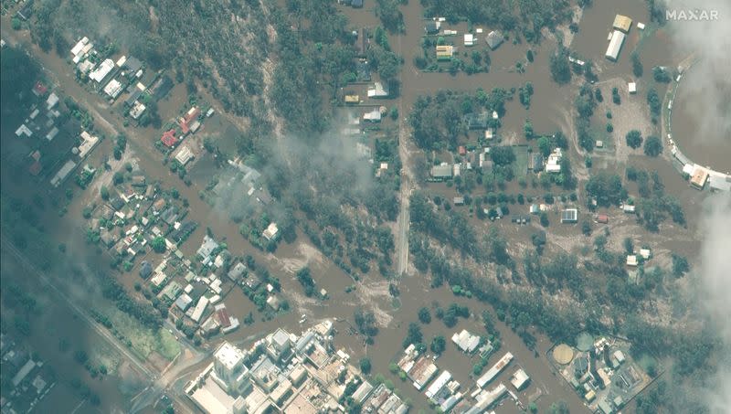 A satellite image shows a flooded Rochester, Australia