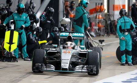 Formula One - F1 - British Grand Prix 2015 - Silverstone, England - 5/7/15 Mercedes' Lewis Hamilton exits the pits during the race Reuters / Phil Noble