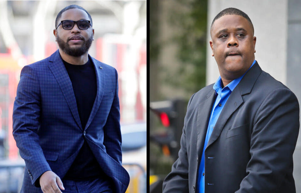 Basketball middleman Christian Dawkins (L) and former Adidas consultant Merl Code were found guilty in federal court on Wednesday. (AP)