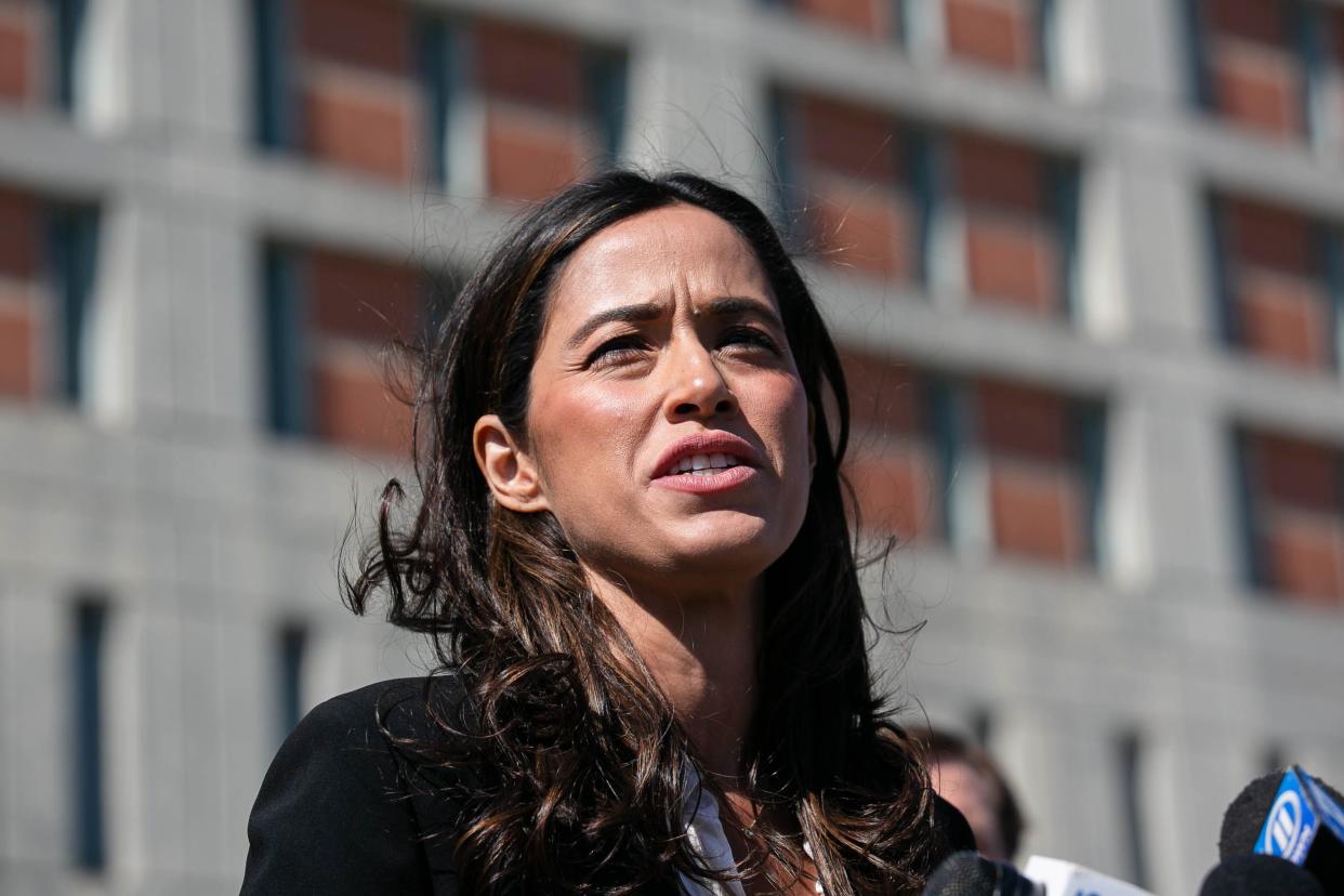 Councilwoman Carlina Rivera speaking at a press conference regarding the inhumane conditions at Metropolitan Detention Center on Tuesday. (Shawn Inglima for New York Daily News) 