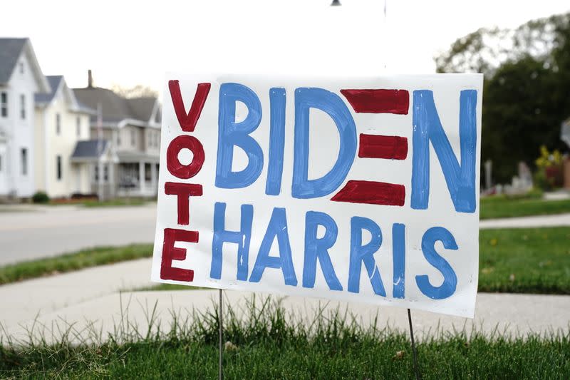 Handmade signs of support for U.S. Democratic presidential candidate Joe Biden in rural Wisconsin