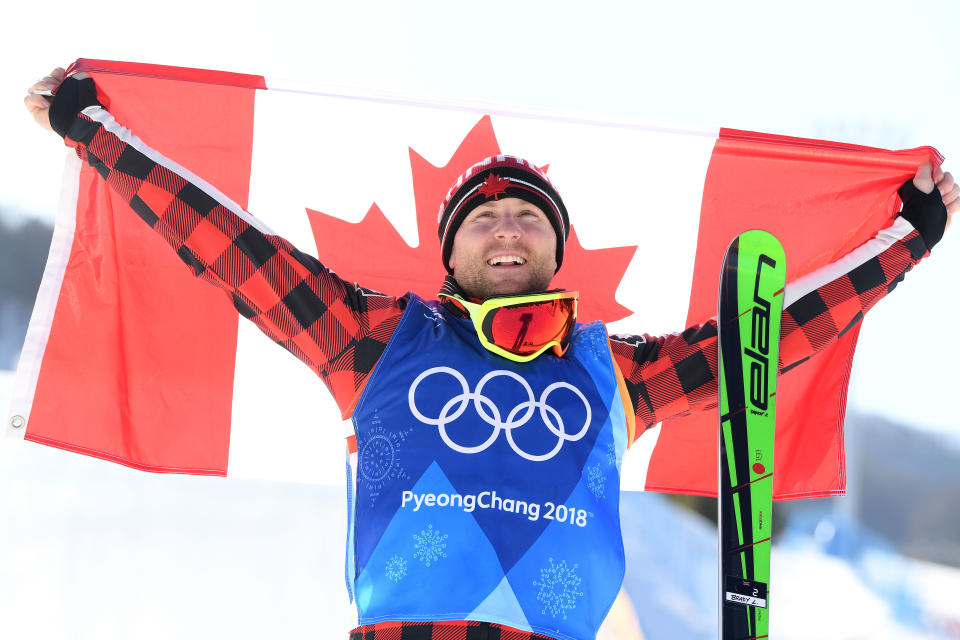 <p>Gold medalist, Brady Leman of Canada celebrates as he crosses the finish in the Freestyle Skiing Men’s Ski Cross Big Final on day 12 of the PyeongChang 2018 Winter Olympic Games at Phoenix Snow Park on February 21, 2018 in Pyeongchang-gun, South Korea. (Photo by David Ramos/Getty Images) </p>