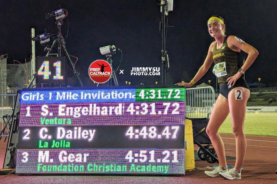 Ventura's Sadie Engelhardt set the national high school federation record for the outdoor mile and 1,600 at the Mount San Antonio College Relays. She also anchored Ventura’s record-setting 4,000 distance medley team.