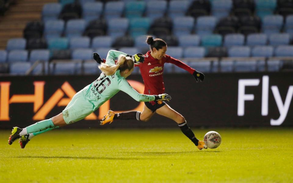 Manchester United's Christen Press misses a chance to score  - Reuters