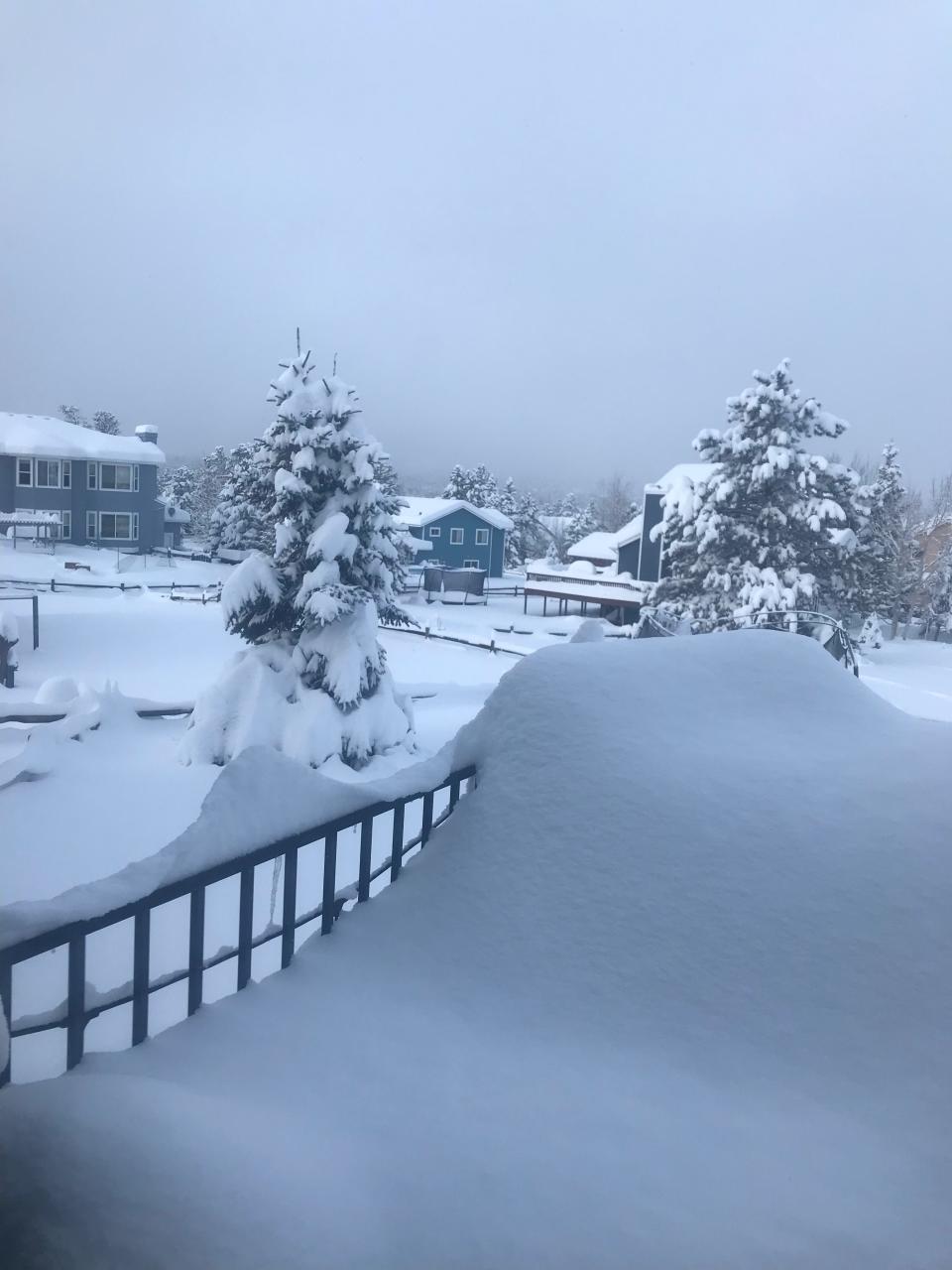 Snow accumulation in Woodland Park.