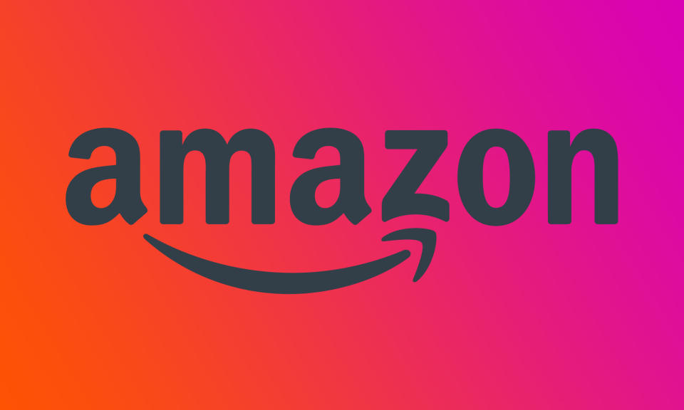 Amazon logo with a colorful background