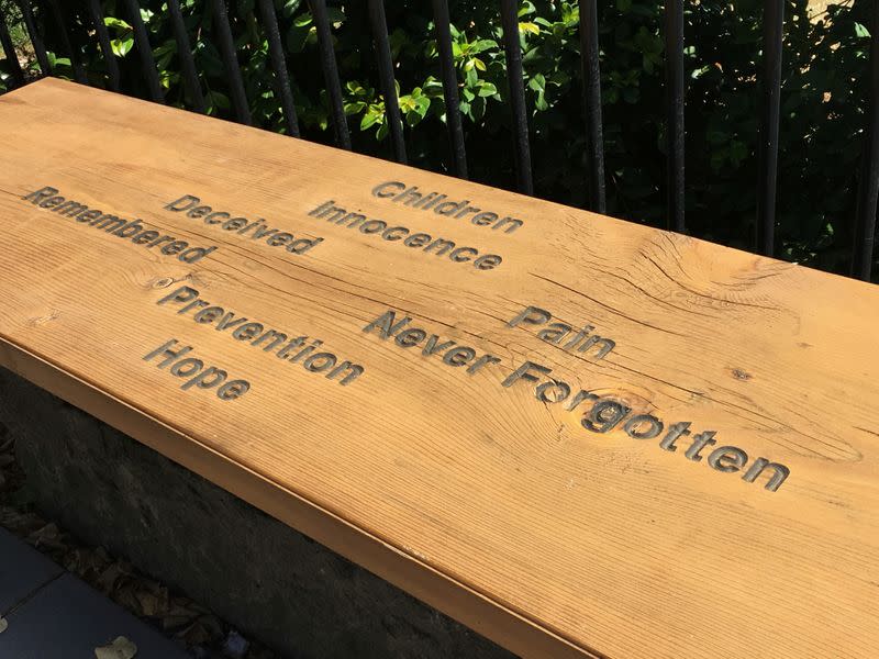 FILE PHOTO: View of a carved wood memorial and place of reflection at St Patrick's College, where Cardinal George Pell attended school, in Ballarat