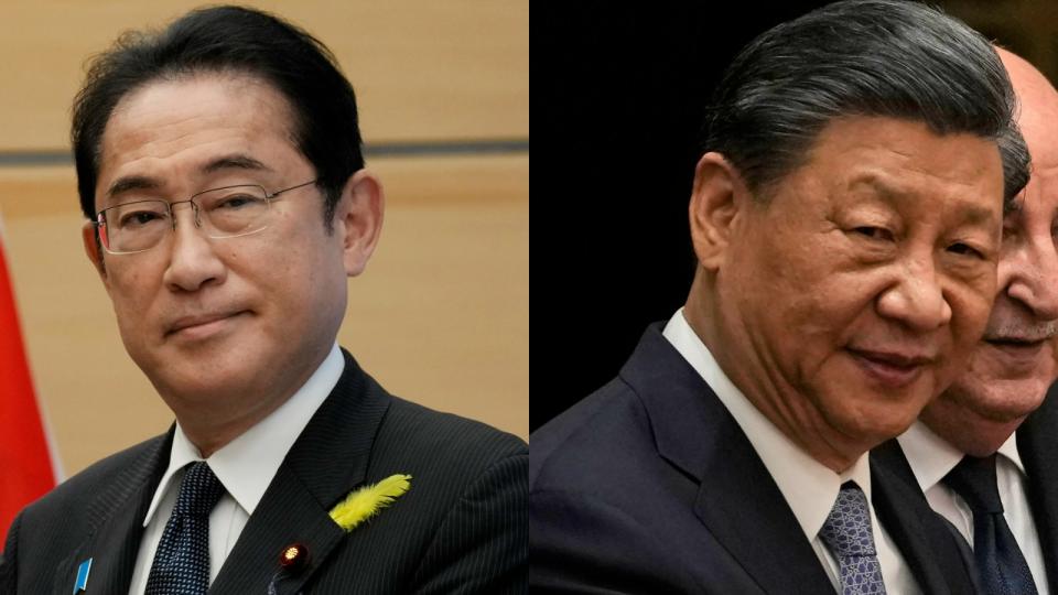 日本首相岸田文雄（左）與中國國家主席習近平（右）。美聯社