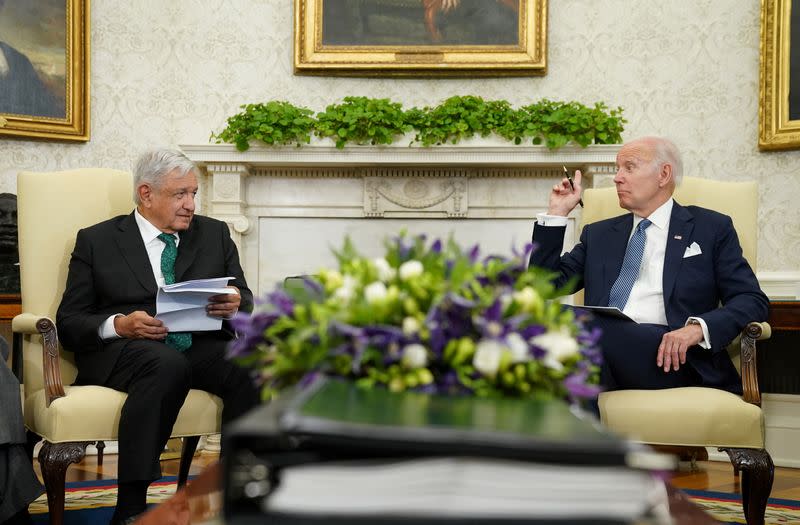 Foto del martes de los Presidentes de EEUU Joe Biden y de Mexico Andres Manuel Lopez Obrador en el Salón Oval de la Casa Blanca