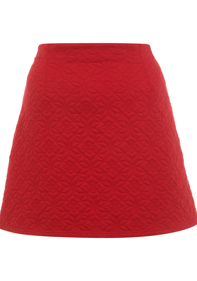 red quilted mini skirt