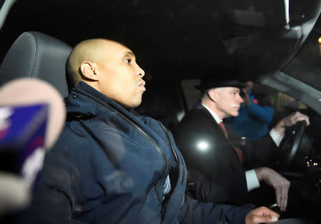 Former Minneapolis police officer Mohamed Noor and his attorney Tom Plunkett (R) leave the Hennepin County jail after posting bail in Minneapolis, Minnesota, U.S. March 21, 2018. REUTERS/Craig Lassig