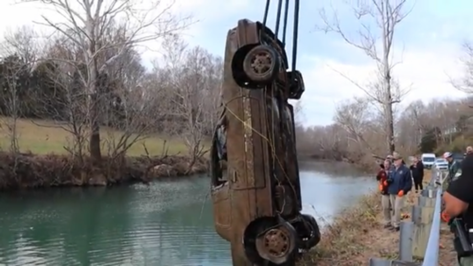 Mr Sides alerted authorities after finding Ms Foster’s car underwater and it was finally recovered more than 21 years later (YouTube/Exploring With Nug)