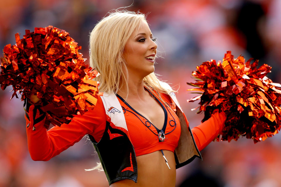 <p>A Denver Broncos cherleader performs during their game against Dallas Cowboys at Sports Authority Field at Mile High on September 17, 2017 in Denver, Colorado. (Photo by Matthew Stockman/Getty Images) </p>