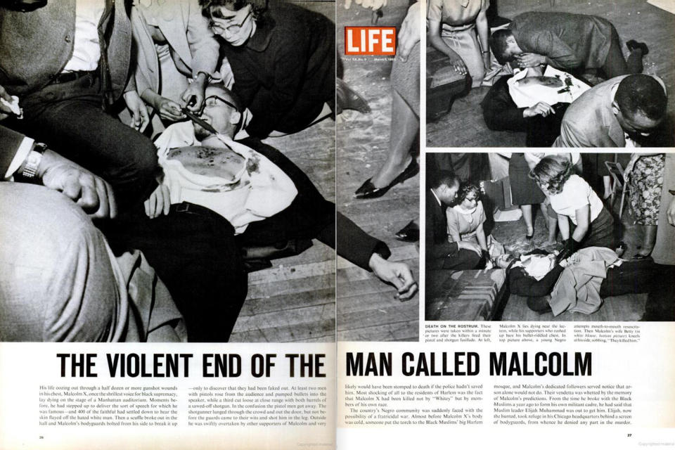 A photo by Malcolm X's close associate Earl Grant shows Yuri Kochiyama (above left, in glasses) cradling the fatally wounded human rights activist's head at the Audubon Ballroom in Harlem, Feb. 21, 1965.<span class="copyright">LIFE Magazine</span>