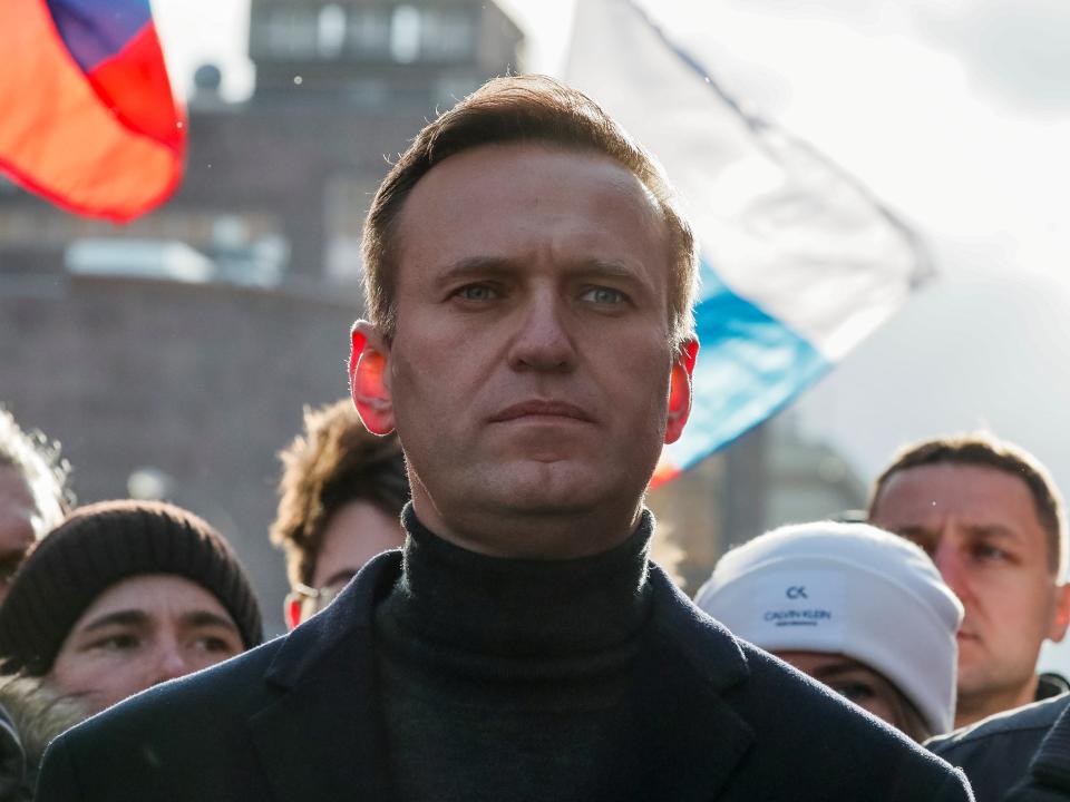 Russian opposition politician Alexei Navalny takes part in a rally in Moscow