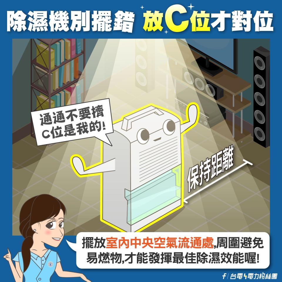 台電表示「除濕機應該要給它C位」。（圖／翻攝自台電電力粉絲團臉書 ）