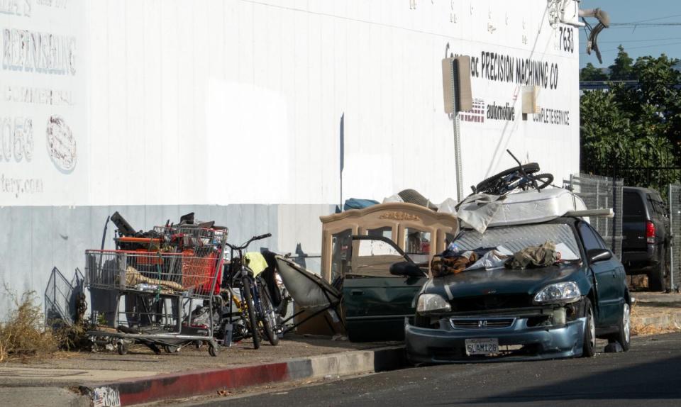 The scene along Deering Avenue in Canoga Park.