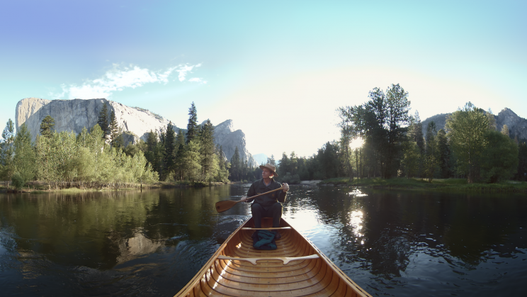 A canoe on a lake in yosemite