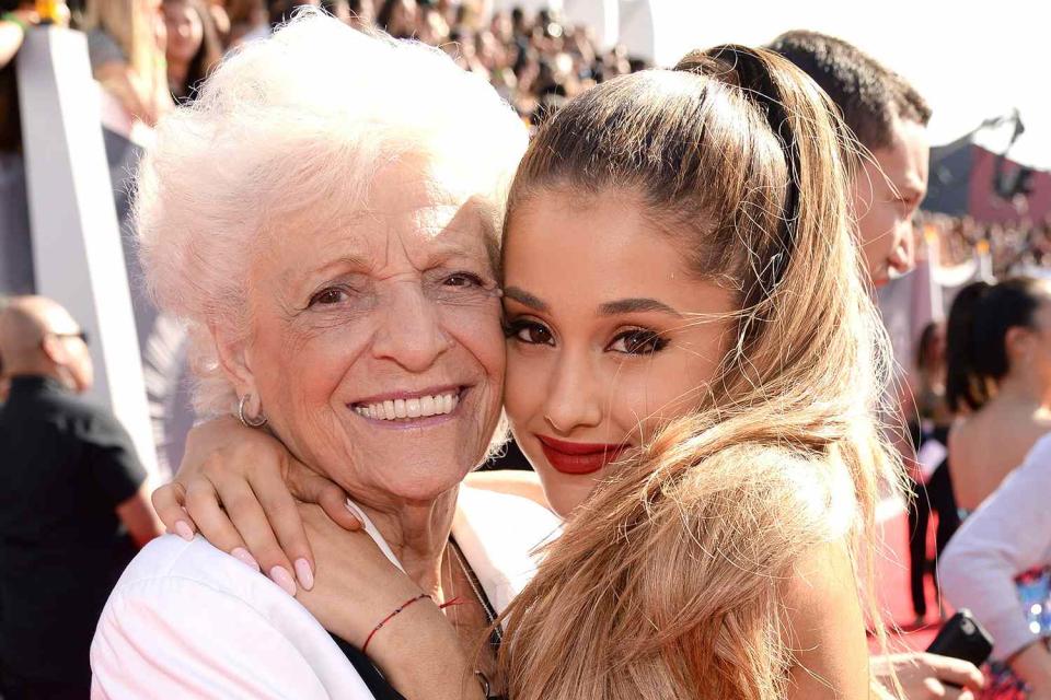 <p>Kevin Mazur/WireImage</p> Nonna and Ariana Grande in Inglewood in August 2014