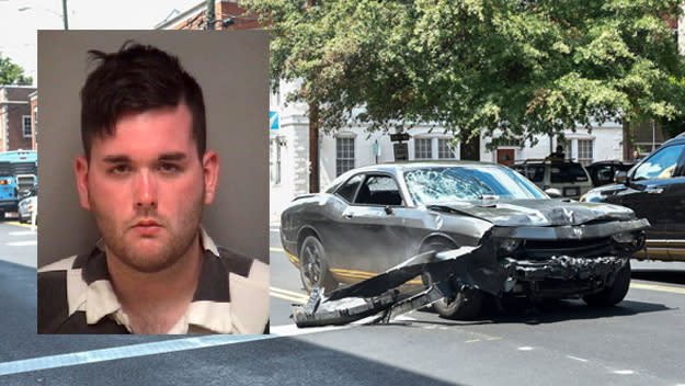 The mugshot of James Alex Fields Jr., the driver of the silver Dodge Charger moments after driving into a crowd of counter-protesters on Aug. 12, 2017, in Charlottesville, Virginia. / Credit: Albemarle-Charlottesville Regional Jail/Matthew Hatcher via Getty Images