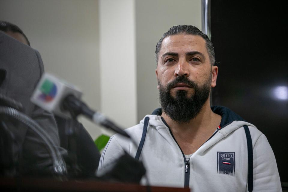 Oday Al-Fayoume, father of Wadea Al-Fayoume, 6, attends a news conference at the Muslim Community Center on Chicago's Northwest Side, Sunday (AP)