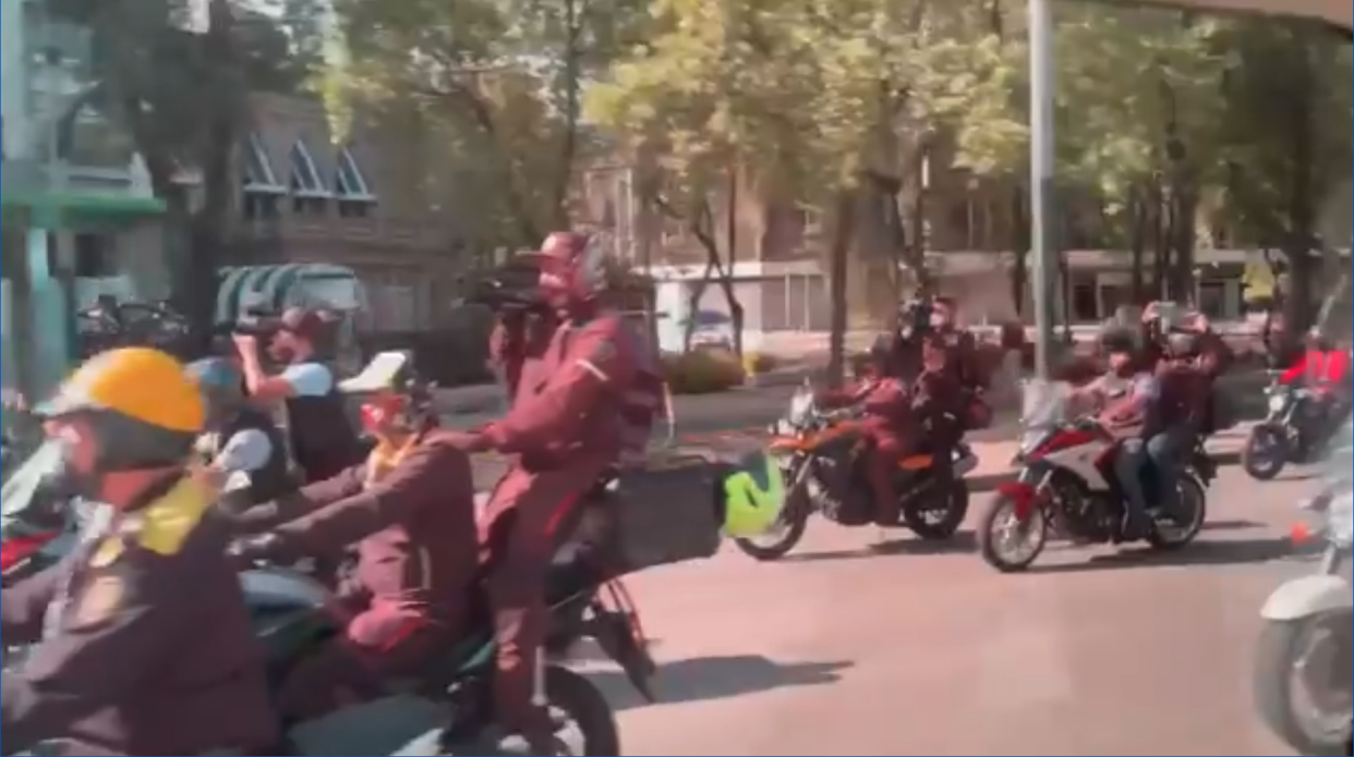<p>Motorbikes follow US vice president Kamala Harris’ motorcade in Mexico City.</p> (Twitter)