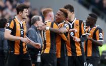 Britain Soccer Football - Hull City v Watford - Premier League - The Kingston Communications Stadium - 22/4/17 Hull City's Sam Clucas celebrates scoring their second goal with team mates Reuters / Scott Heppell Livepic