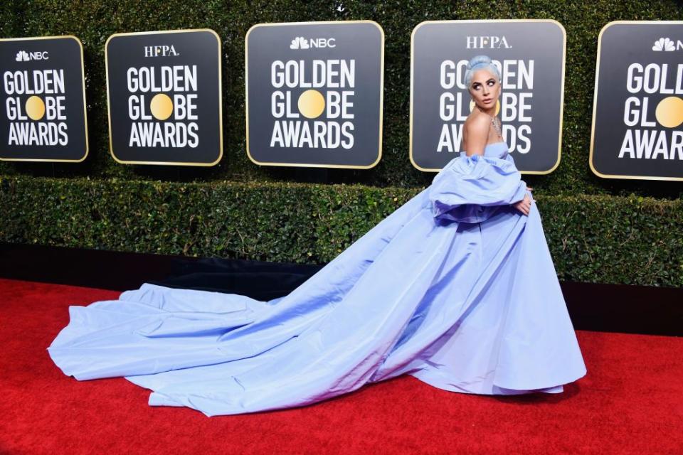 <p>Lady Gaga in light blue Valentino Haute Couture. </p>