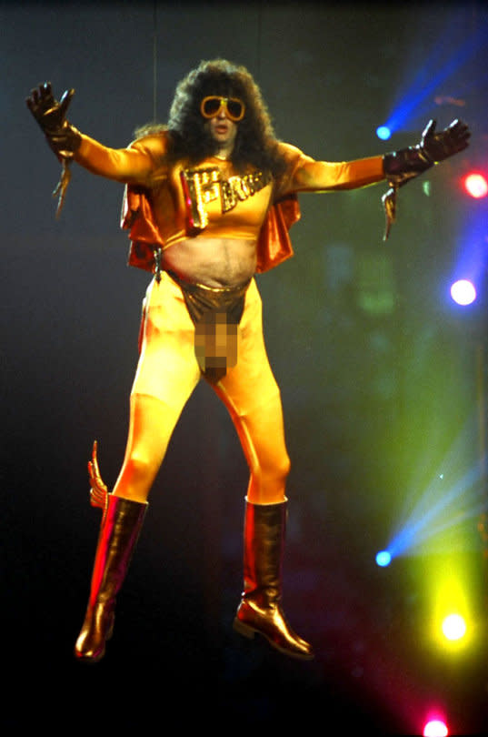 <p>Plenty of people have accused Howard Stern of being full of hot air, so it made total sense when the shock jock descended upon the 1992 VMAs audience as his not-so-superhero alter ego, Fartman, in a buttocks-baring, prosthetically enhanced unitard. This hilarious stunt no doubt inspired Sacha Baron Cohen’s <em>Bruno</em> stunt at the MTV Movie Awards in 2009. </p>