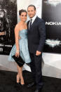 Tom Hardy and guest arrive at the New York City premiere of "The Dark Knight Rises" on July 16, 2012.