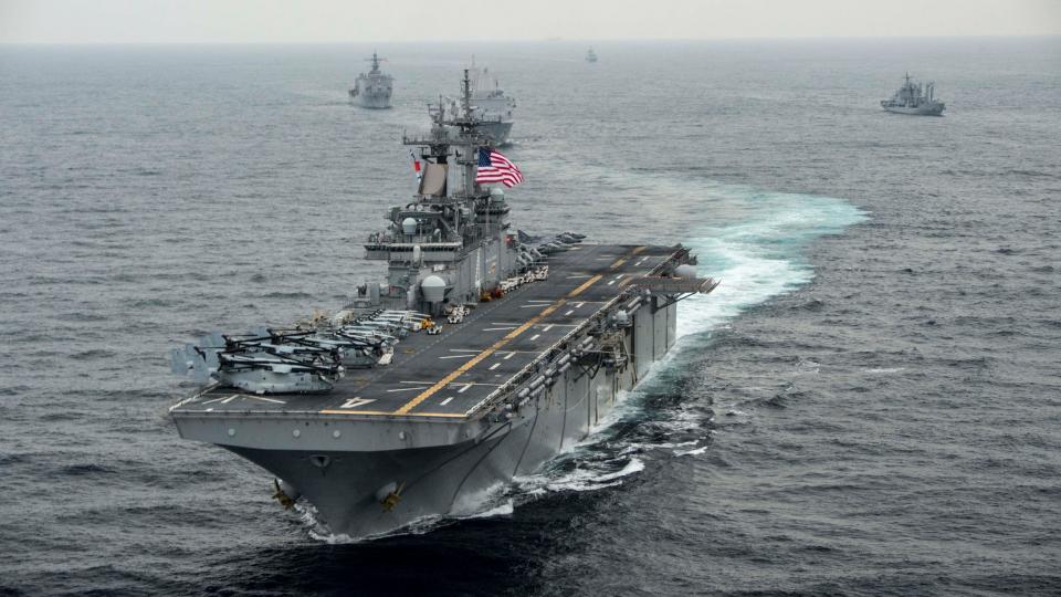 The amphibious assault ship USS Boxer 'took defensive action' the president said. (AFP/Getty Images (File image))