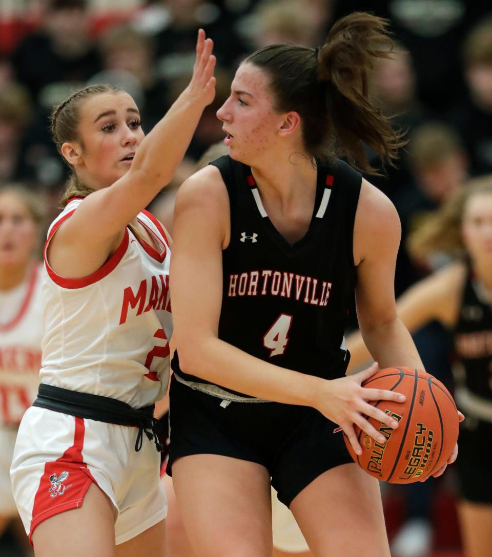 Hortonville's Rainey Welson, right, averaged 19.3 points, 4.9 rebounds, 4.7 assists and 2.8 steals for the Polar Bears last season.