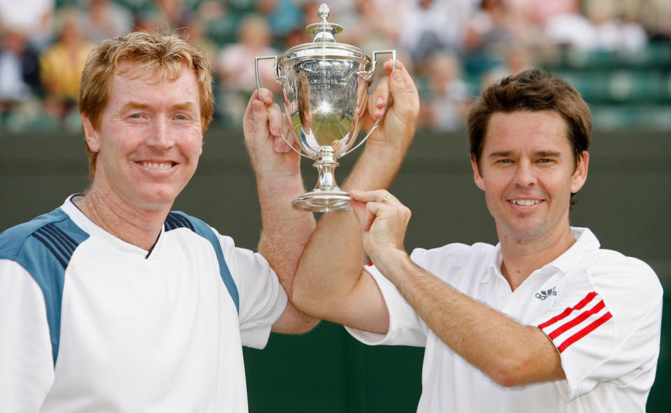 Mark Woodforde and Todd Woodbridge, pictured here at Wimbledon in 2006.