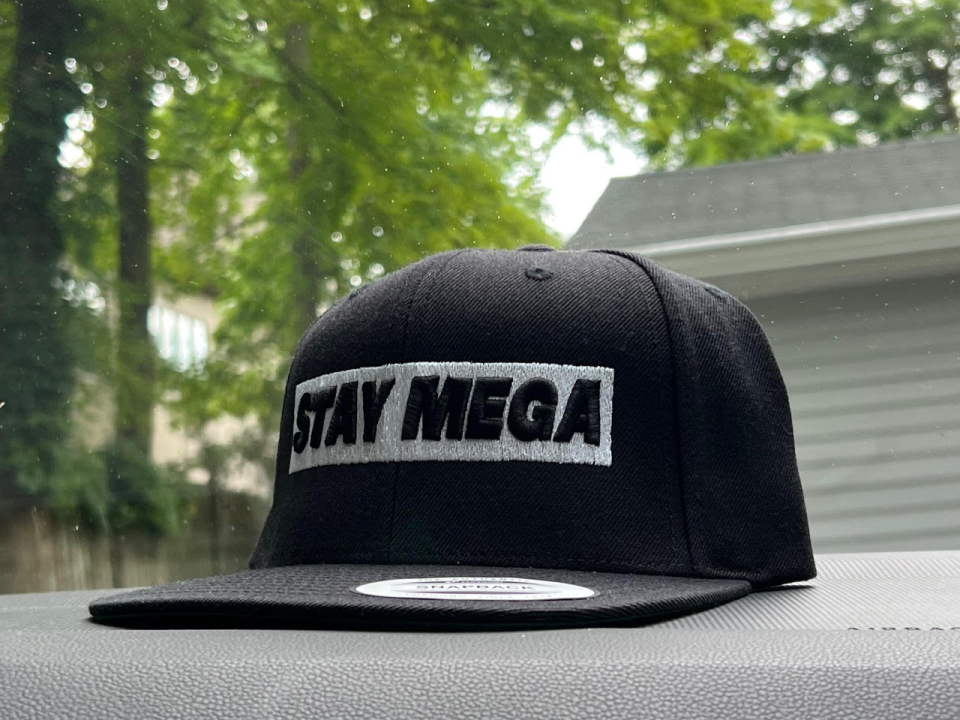 One of the hats in the Stay Mega clothing line from Misha Theberge, an eighth grader from Englewood.