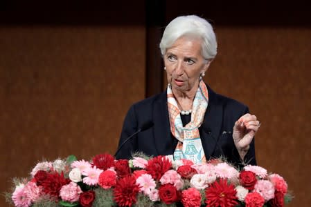 Christine Lagarde, managing director of the International Monetary Fund (IMF), speaks at the Group of 20 (G-20) high-level seminar on financial innovation "Our Future in the Digital Age" in Fukuoka