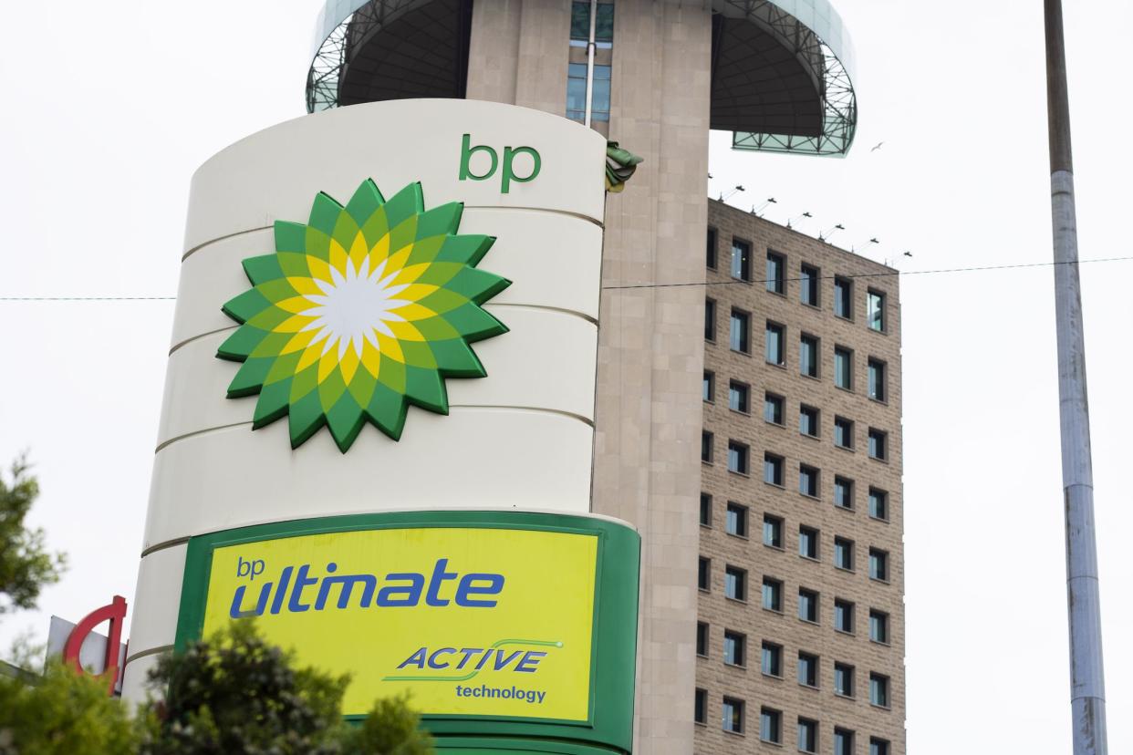 Istanbul, Turkey - November-10.2019: BP - BBP gas station sign photographed. It was filmed indoors. An oil producer with a long history.