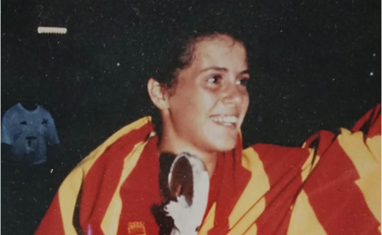 Eli Maragall tras ganar el oro en Barcelona 92.
