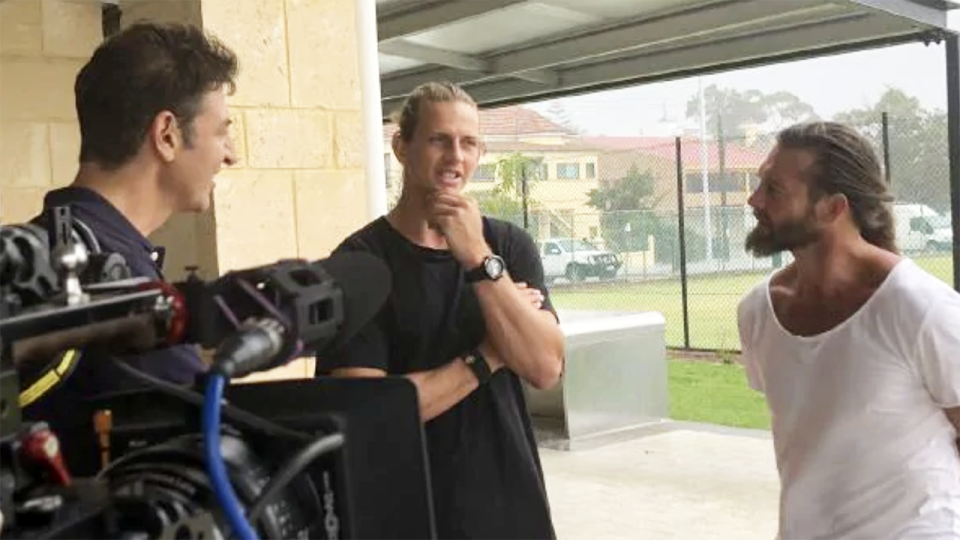 Nat Fyfe and Ben Cousins, pictured here playing tennis in the Channel 7 documentary.